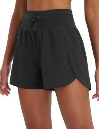 Baleaf Women's Athletic Shorts 3" High Waist Running Shorts With Zipper Pockets Workout Gym Sports Quick Dry Upf 50+ Black L