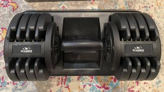 Flybird Adjustable Dumbbell Set set on a floor at home